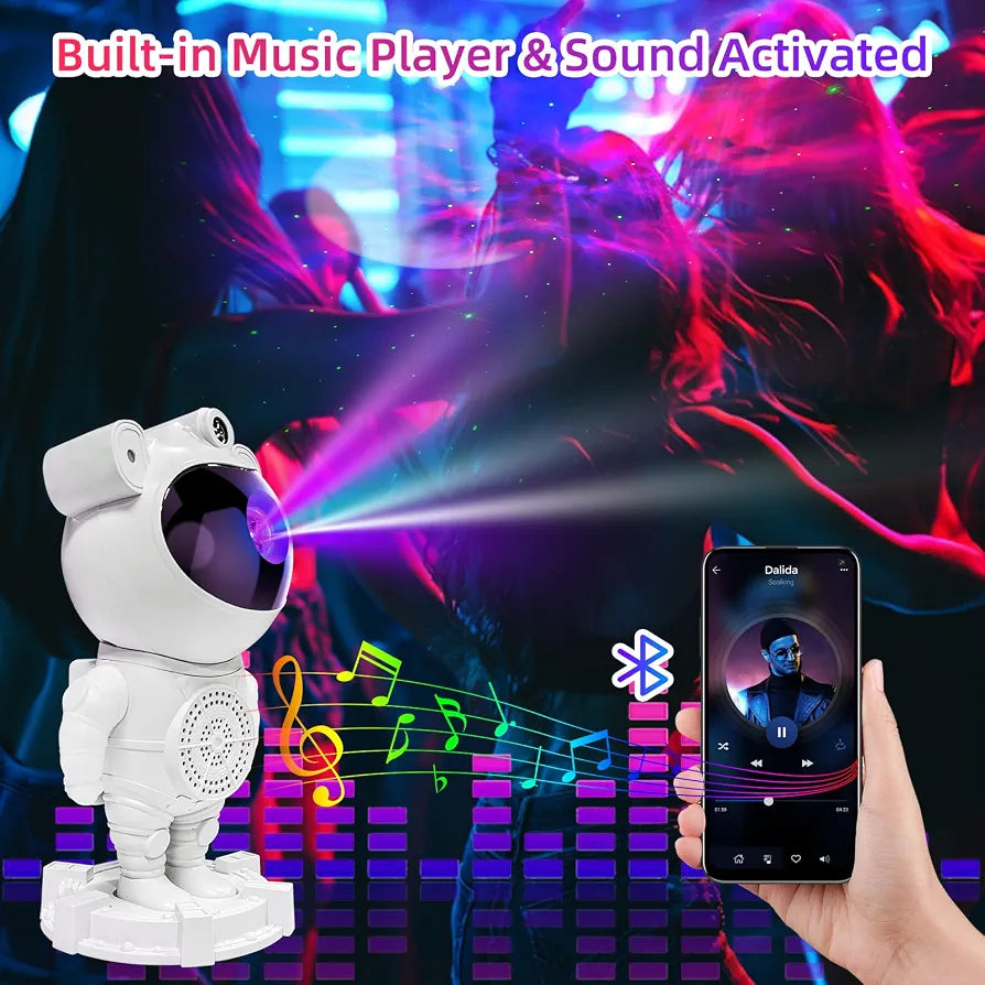 Astronaut Galaxy Star Projector Lamp with Built-in Bluetooth Speaker & Remote Control